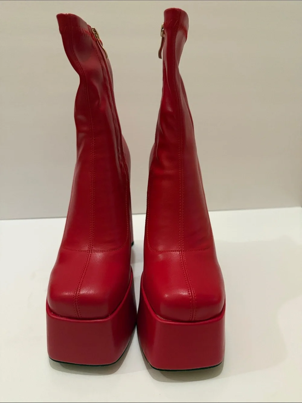 Bold Red Platform Block Heel Ankle Boots